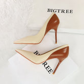 Chaussures de cocktail à talons aiguilles rétro à bout pointu et à bouche peu profonde Chaussures à talons super hauts à blocs de couleurs